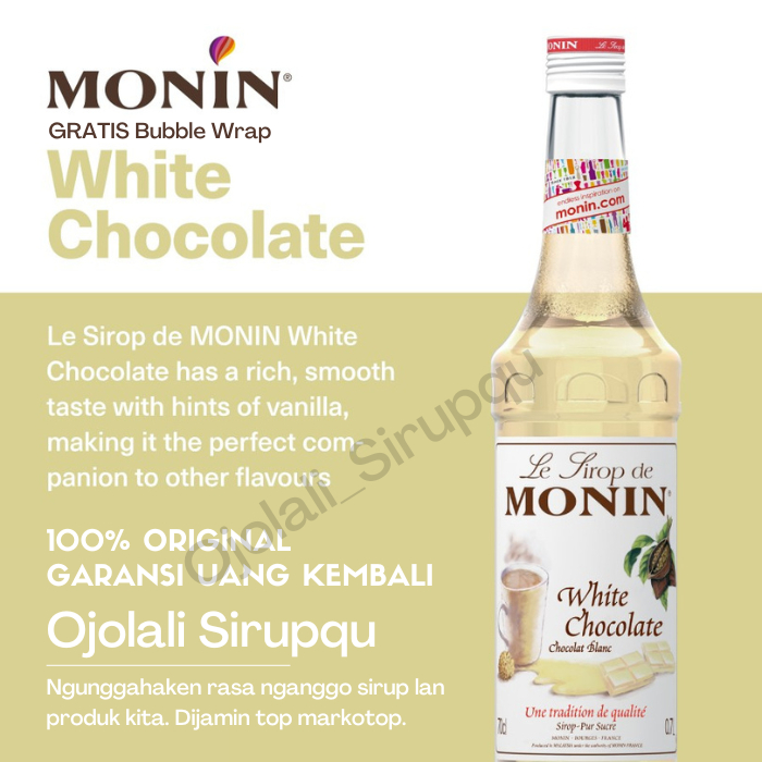 

MONIN White Chocolate Syrup 70 CL 700 mL / Sirup / Cafe / Kedai / Kopi