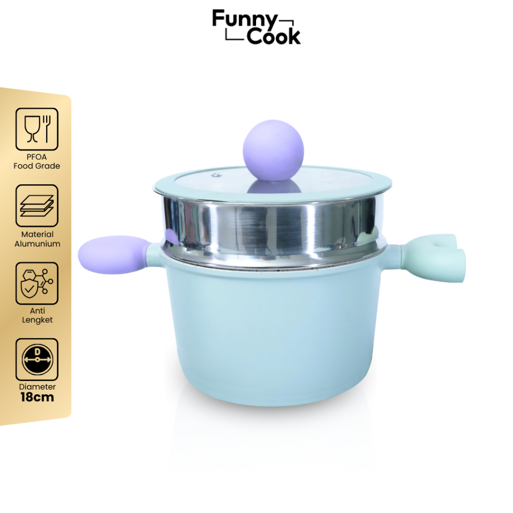 FUNNYCOOK Korean Steamer Pan Panci Kukus Susun Panci Susu Warna Hijau dan Pink