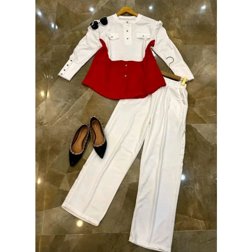 Iriana Set Bahan Crinkle Set Wanita Terbaru 2024 Simple Stelan Wanita Kekinian Atasan & Celana Panja