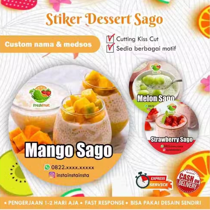 

[170 pcs] Stiker Dessert Sago / Sagoo Cromo bulat / kemasan makanan minuman / promosi / murah