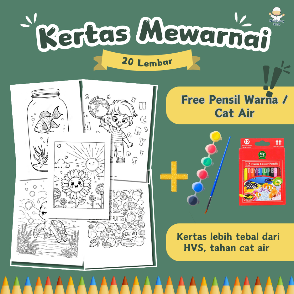 

20 Lembar Kertas Mewarnai Anak TEBAL, Kertas BriefCard 160gsm TAHAN CAT AIR SEPERTI BUKU GAMBAR SIDU (WAJIB BACA DESKRIPSI)
