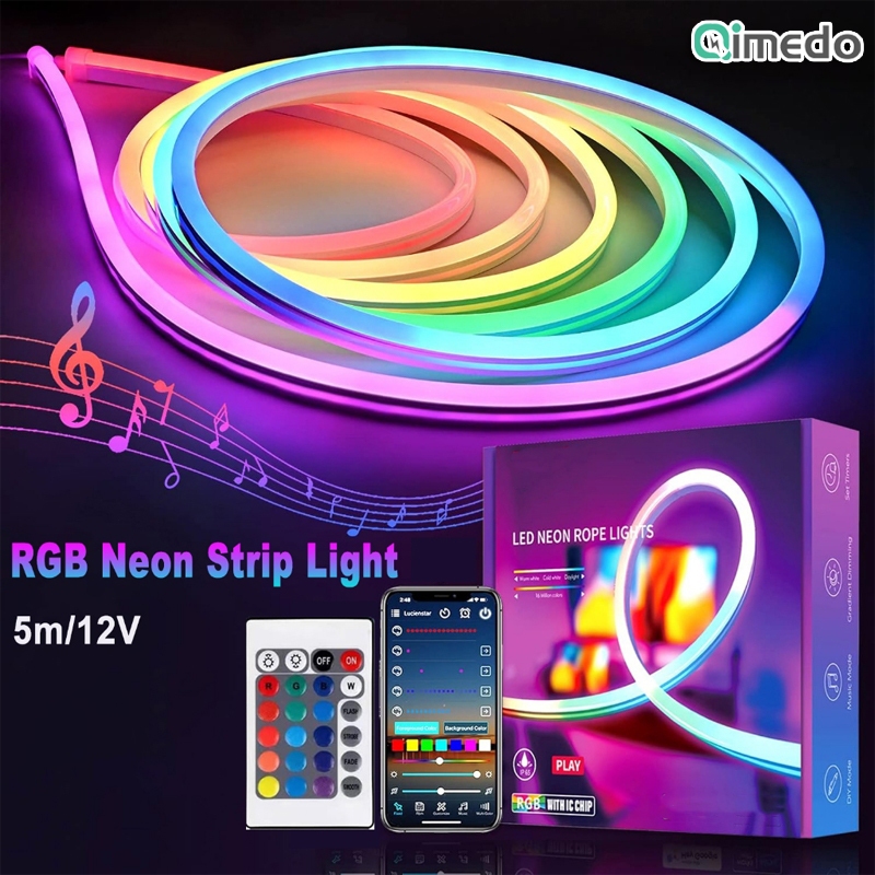 Lampu Neon Flex Rgb Running 5Meter Neon Flex Pake Remot Banyak Warna Tahan Air