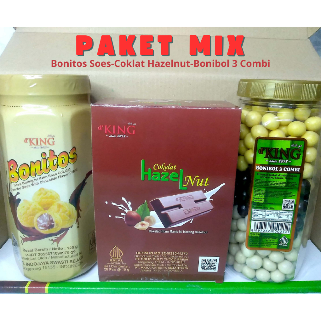 

Coklat Hazelnut-Coklat Soes-Bonibol 3 Combi d'KING [Perbox isi 3 macam varian] BPOM-HALAL
