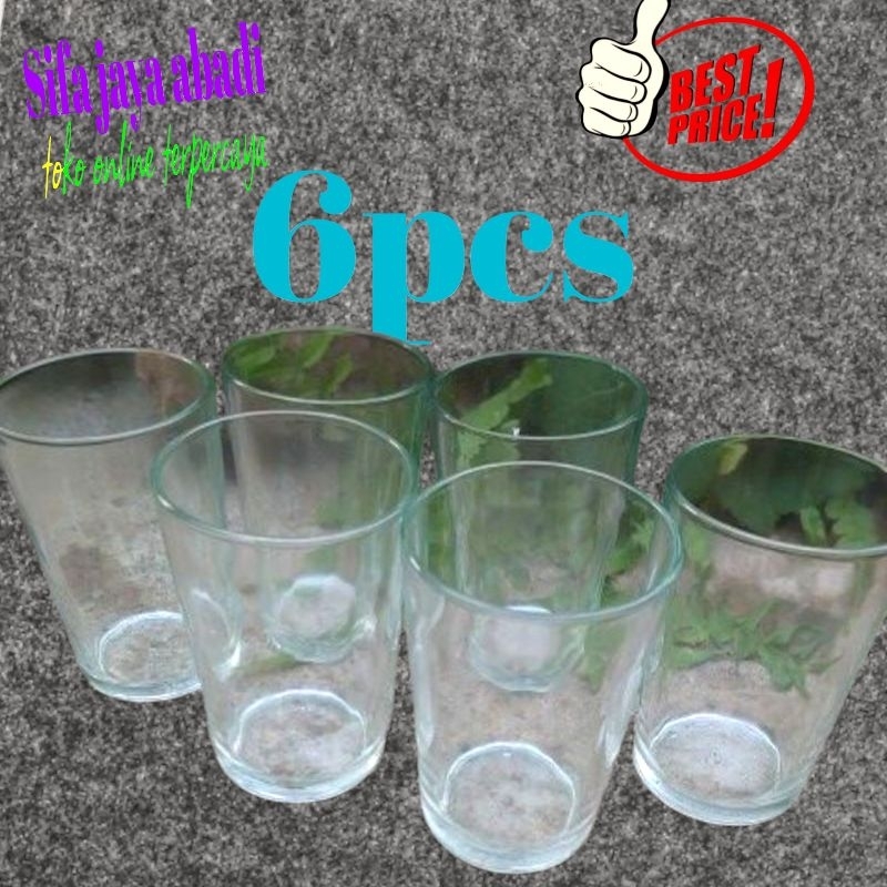 GELAS kaca polos bening 6pcs/GELAS POLOS BAHAN KACA