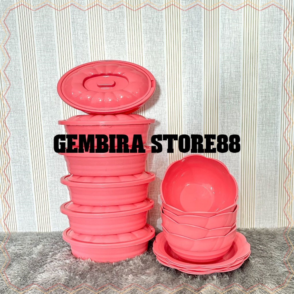 set lengkap 18pcs peralatan makan prasmanan oval, piring bunga, mangkok bunga