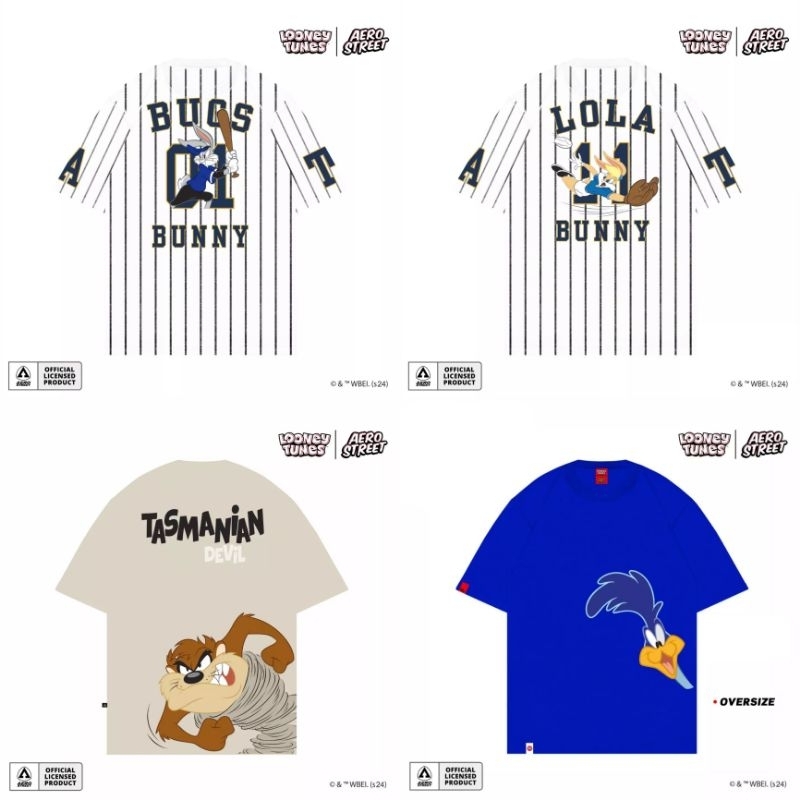 Aerostreet T Shirt Oversize Looney Tunes (Bugs Bunny, Lola Bunny, Tasmanian , Road Runner) Putih Kao