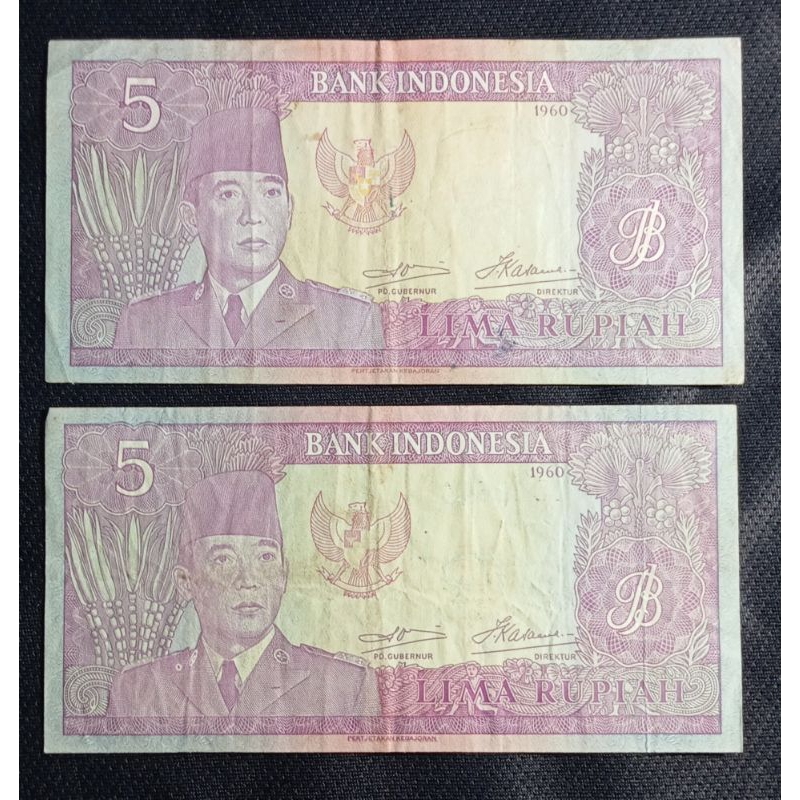 uang kuno 5 rupiah soekarno tahun 1960 asli kertas tebal