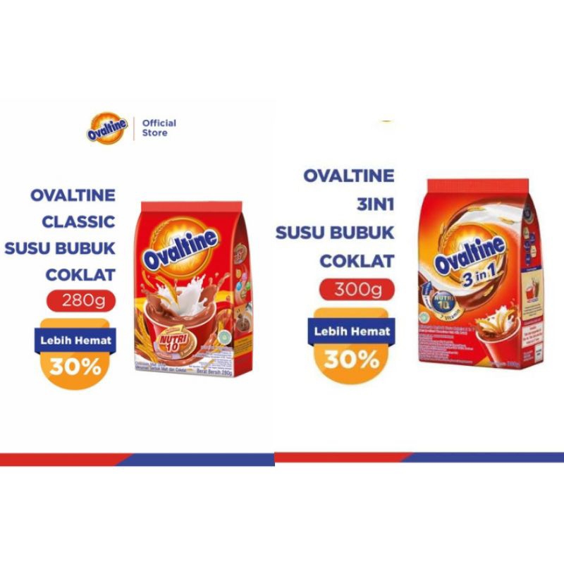 

(BPOM) Ovaltine Classic 280gram/Ovaltine 280gr Clasic Coklat/Ovaltine 300gram 3in1 Susu Bubuk Cokelat/Ovaltine 330gr 3in1/280/300