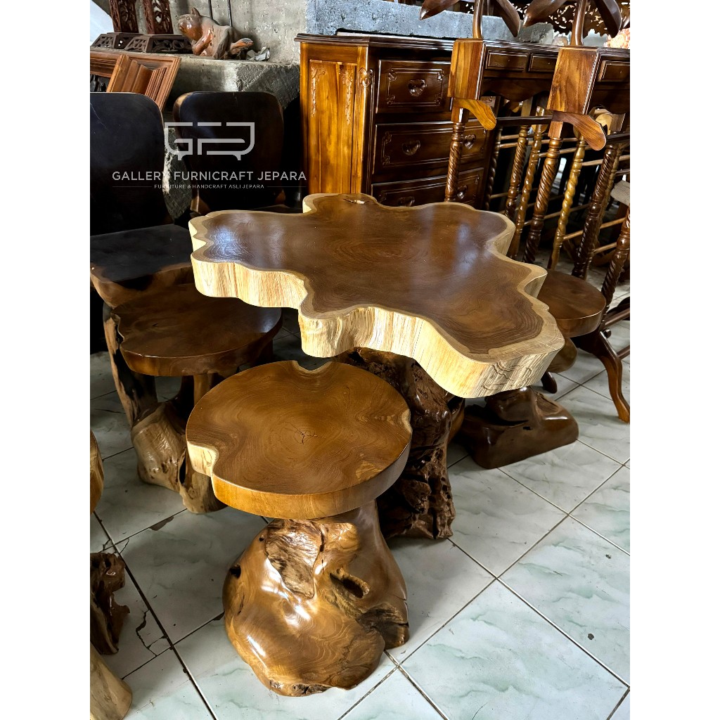 Set Meja Akar Jati Jamur 4 Kursi