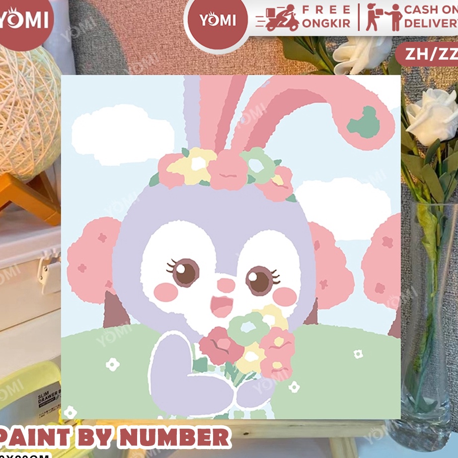 

NEW PRODUK YOMI Paint By Number 3x2cm with WOODEN FRAME DIY PAINTING KIT all picture readystock Canvas Painting By Number