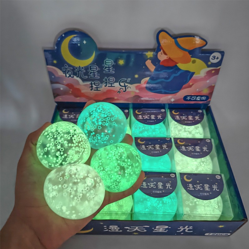 Mainan Squishy Stress Ball Glow in the Dark Maltose  Balls Fidget Toy Penghilang Stress Slime Bola S