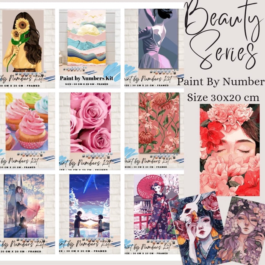 

TERJAMIN Paint By Number 3x2cm with WOODEN FRAME DIY PAINTING KIT all picture readystock