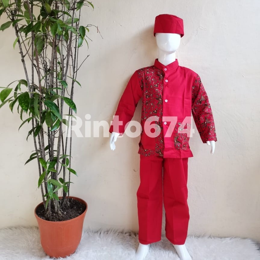 Seragam Sekolah Muslim Batik Merah Paud dan TK Kualitas Bagus