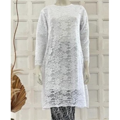 PROMO KEBAYA BRUKAT TUNIK GAMIS MUSLIM MODERN WARNA PUTIH ATASAN JUMBO UKURAN XXXXXL