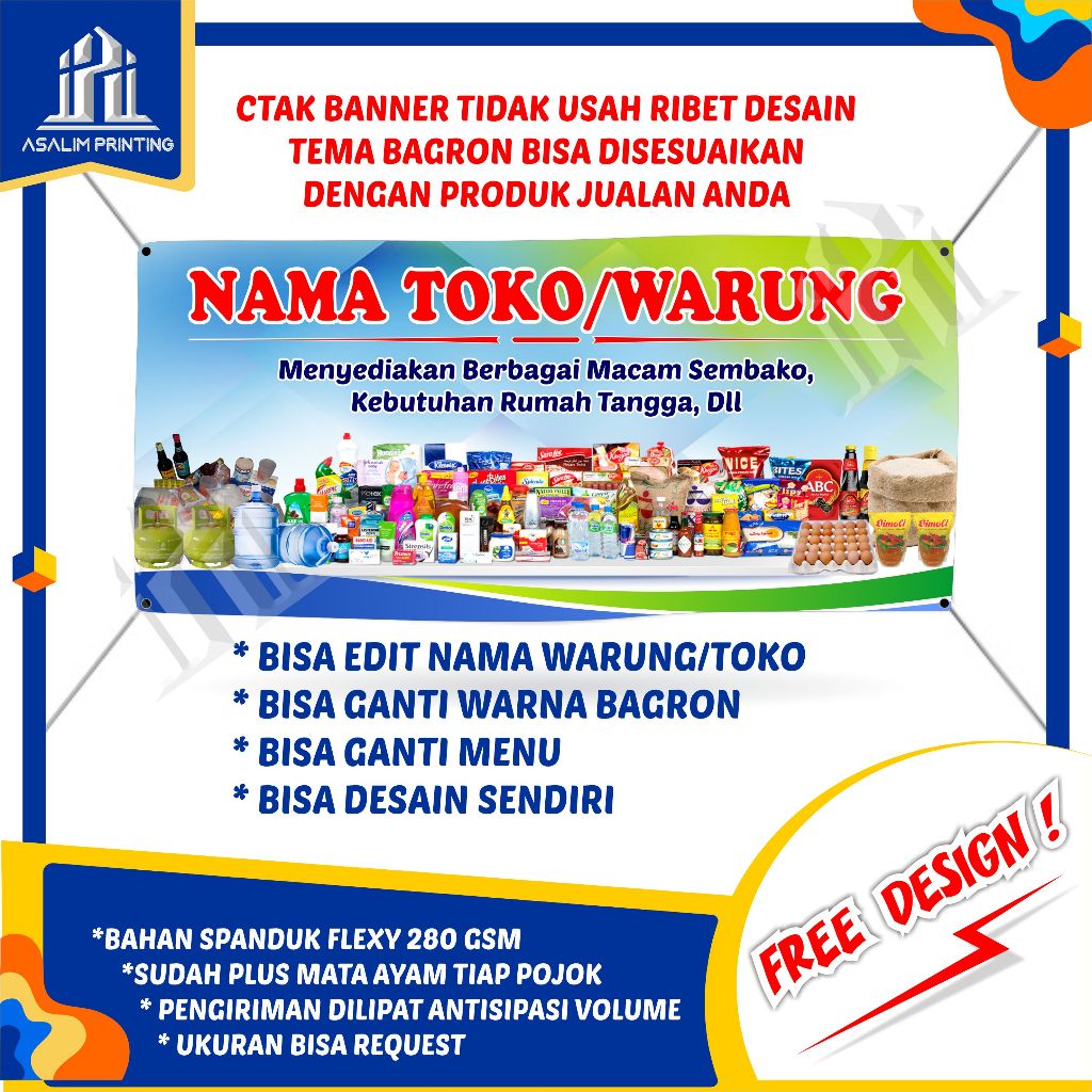 (Bisa COD) Spanduk Toko Sembako Banner  Warung Custom Backdrop Dagang Promosi Jualan usaha Cetak X B