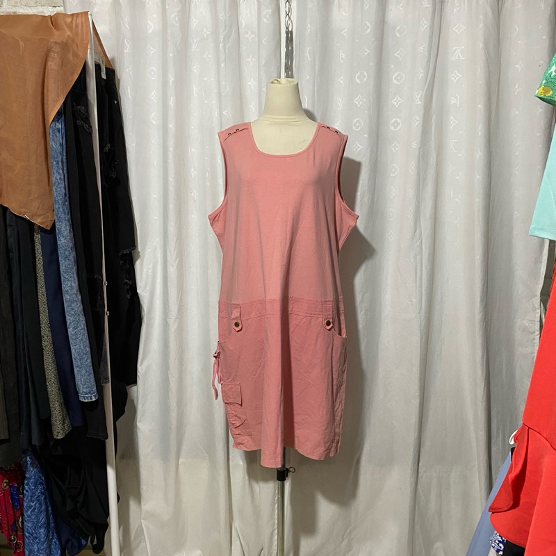 Dress midi peach katun stretch jumbo size