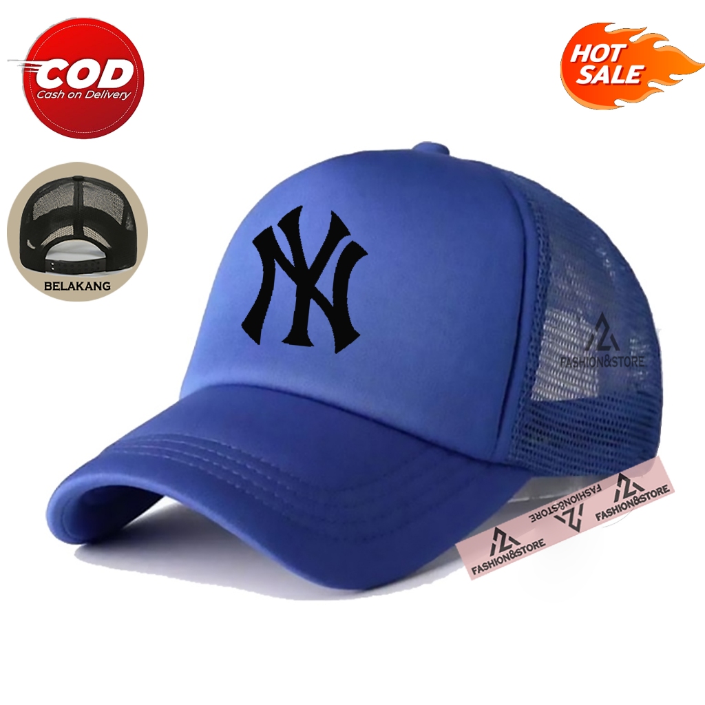 COD Topi distro NY Pria Wanita Terkeren Logo Hitam Premium Quality - Topi Trucker Jaring Good Qualit