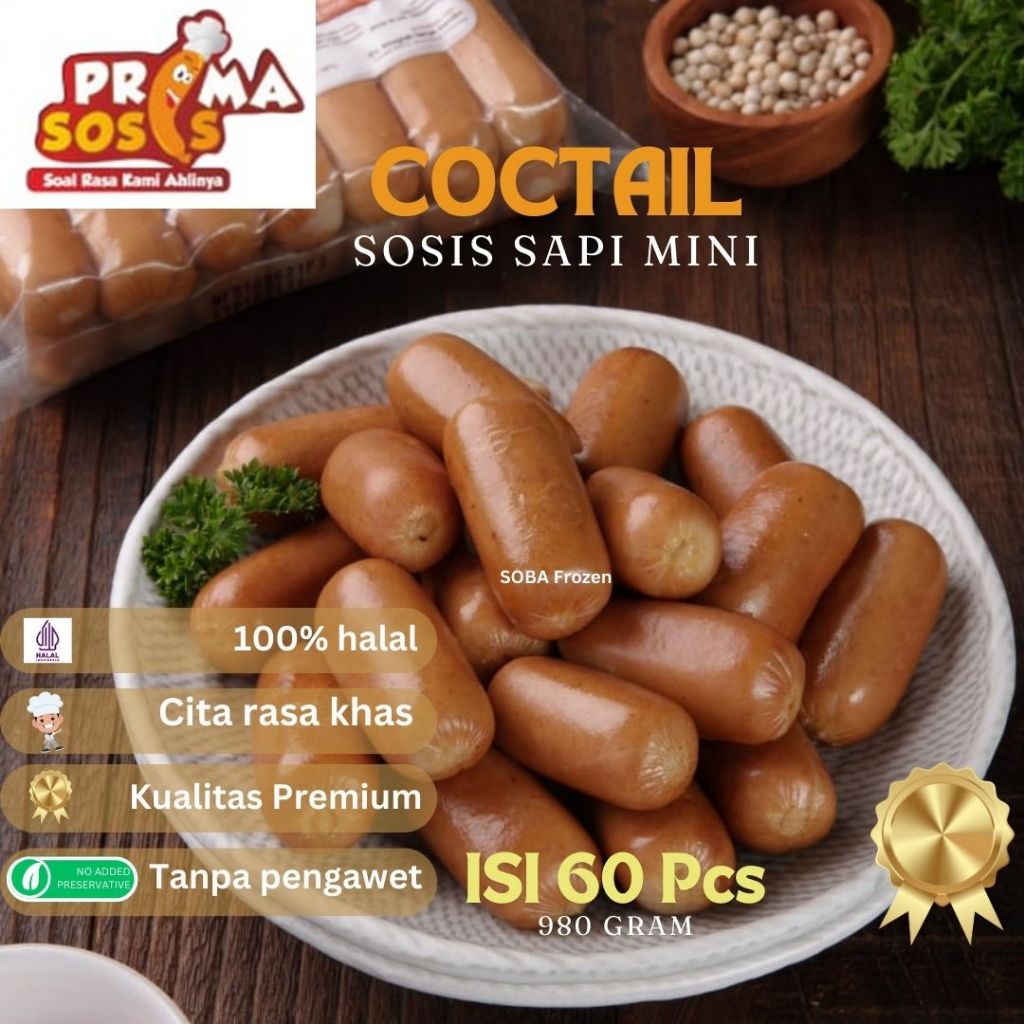 

Sosis Coctail Prima Premium 60 pcs 980 gr, 100% halal, tanpa pengawet & pewarna
