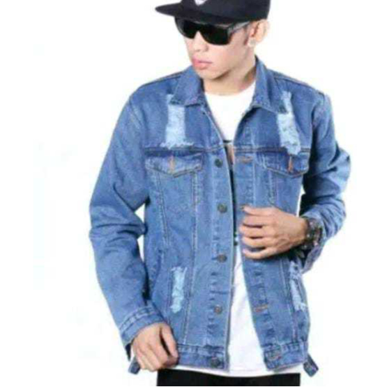 Jaket Gaul 2024 Jaket Jeans Sobek Pria Keren Gaya Terlaris