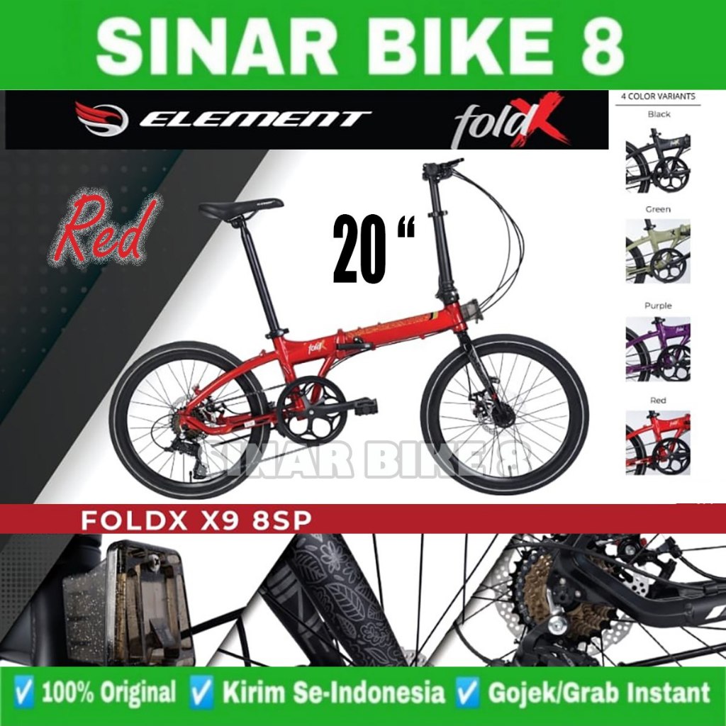 Sepeda Lipat ELEMENT FOLDX X9 20 Inch Alloy 8 Speed