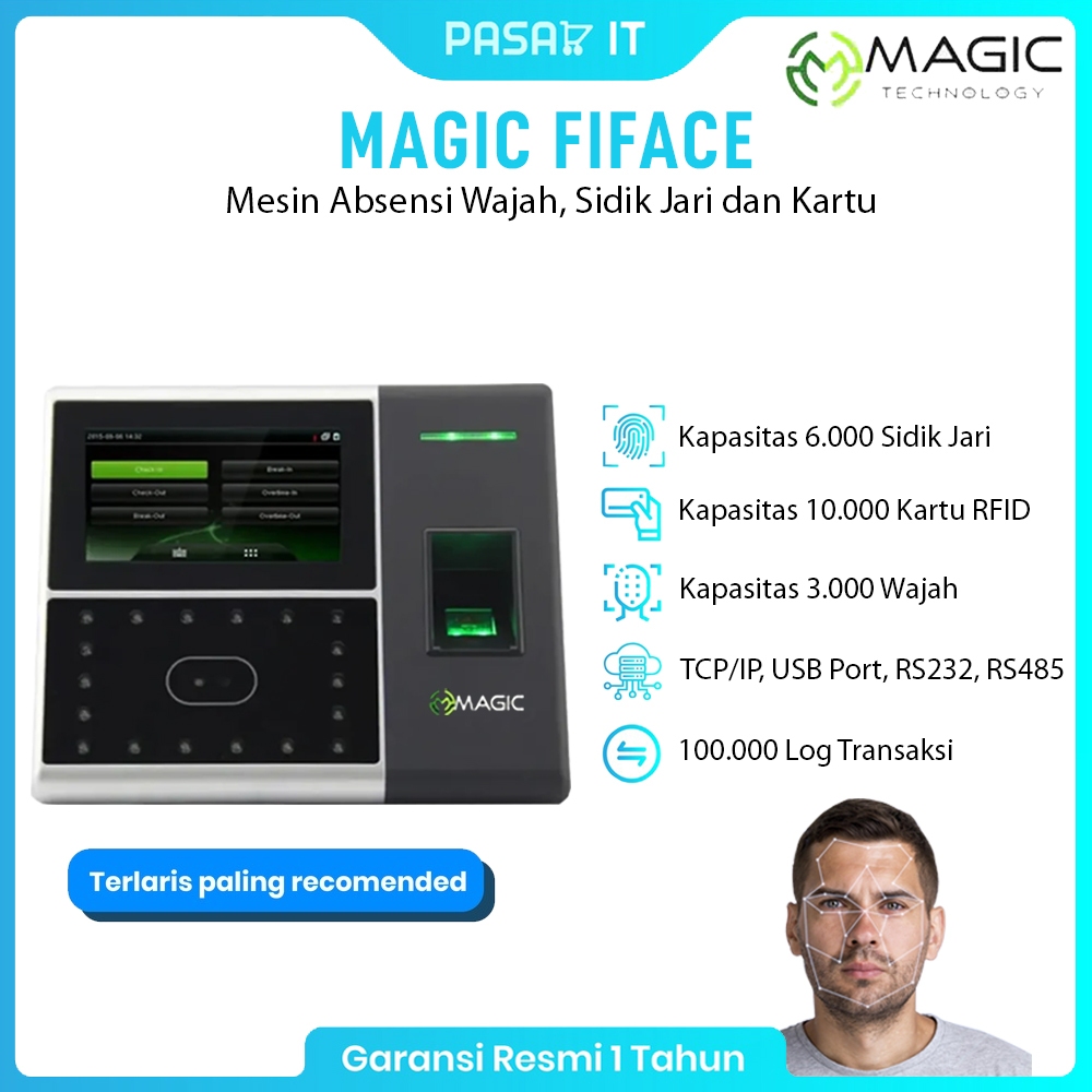 Mesin Absen Magic Fiface | Mesin Absensi Wajah | Absen Fingerprint | Include Battery Bergaransi