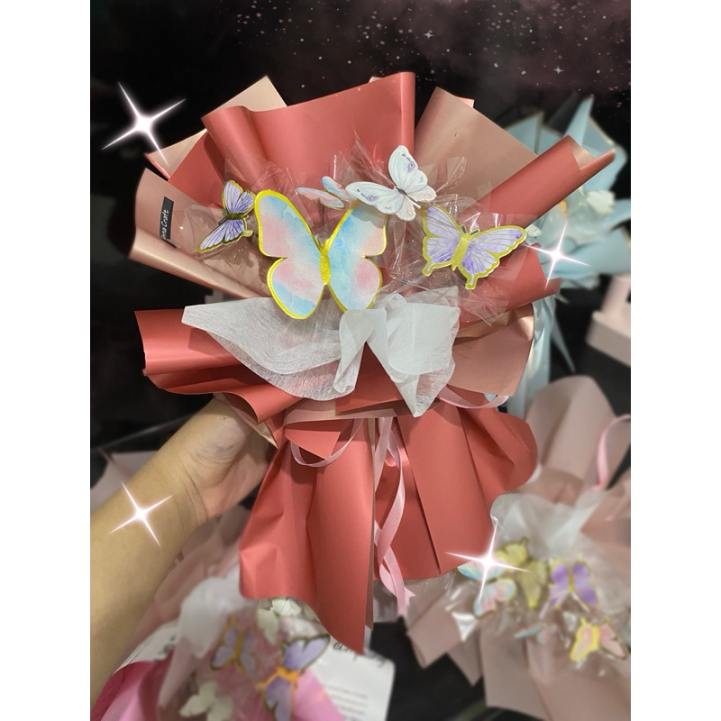 Mini Butterfly Pinterest Bouquet Buket Bunga Kupu Kupu Artificial Topper Hadiah Wisuda Ulang Tahun M