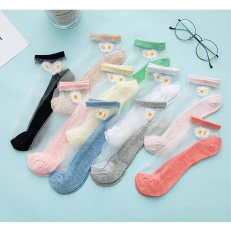 Kaos Kaki Transparan Motif Bunga Daisy