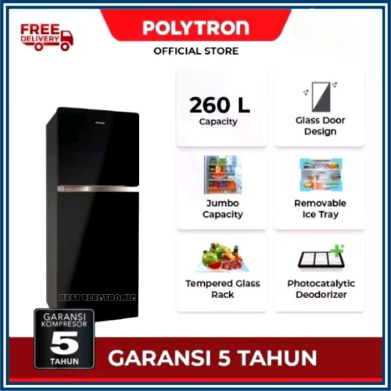 POLYTRON PRW 29 MNX KULKAS 2 PINTU 260 LITER/ JUMBO