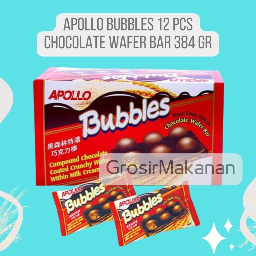 

Apollo Bubbles Chocolate / Coklat Wafer Bar Kemasan 12×32gr Halal