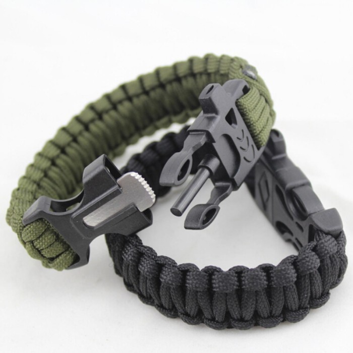 Gelang Outdoor Peluit Paracord Survival Bracelet flint Fire Starter