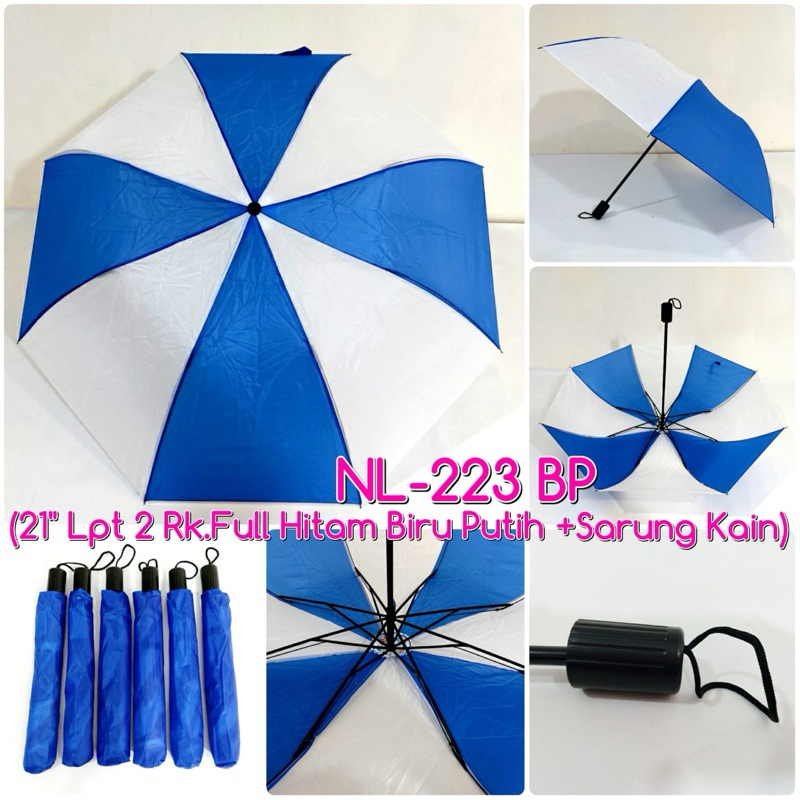 Payung Lipat 2 Biru Kombinasi Putih NL-223BP