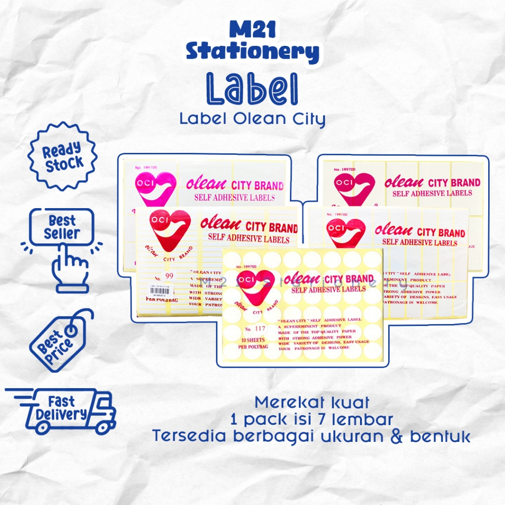 

LABEL OLEAN CITY / 109, 103, 119, 118, 114, 117, 115, 121, 108, 112, 107, 123, 99, 104 STICKER LABEL HARGA OCI LABEL NAMA SELF ADHESIVE LABEL KERTAS LABEL UNDANGAN ALAT TULIS STATIONERY KANTOR SEKOLAH KULIAH MURAH/ M21 STATIONERY JOGJA