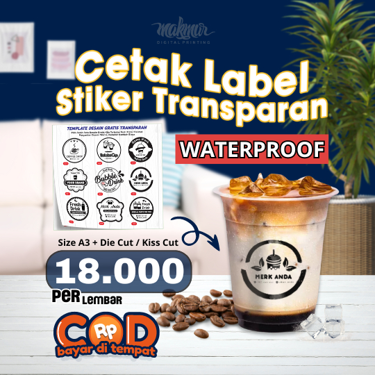 

Cetak Stiker Vinyl Transparan ukuran A3+ MURAH untuk label kemasan makanan minuman skincare