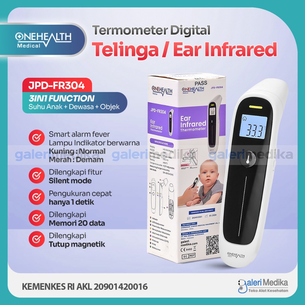 Termometer Infrared Telinga OneHealth JPD-FR 304 Tutup Magnetic - Termometer Digital Telinga