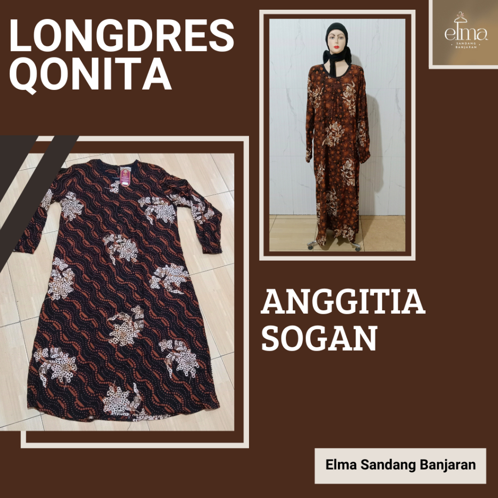 ESB - Qonita Batik Longdres Anggitia SOGAN UV Kombinasi | Busui Friendly | Batik Cap Premium Indones