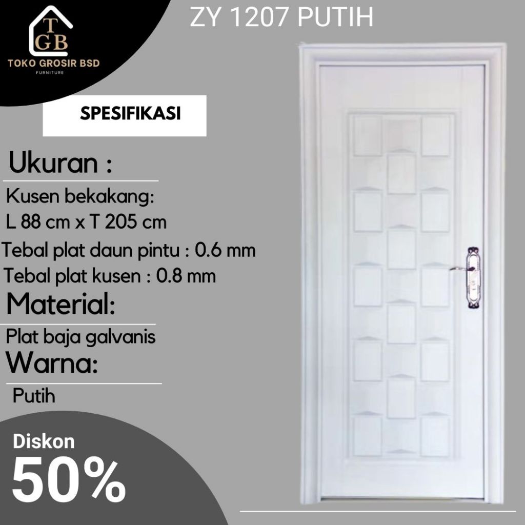 Set Pintu Utama Pintu Kamar Tidur Pintu ZY1207 putih Pintu Baja Lengkap dengan Kusen Baja + Handle E