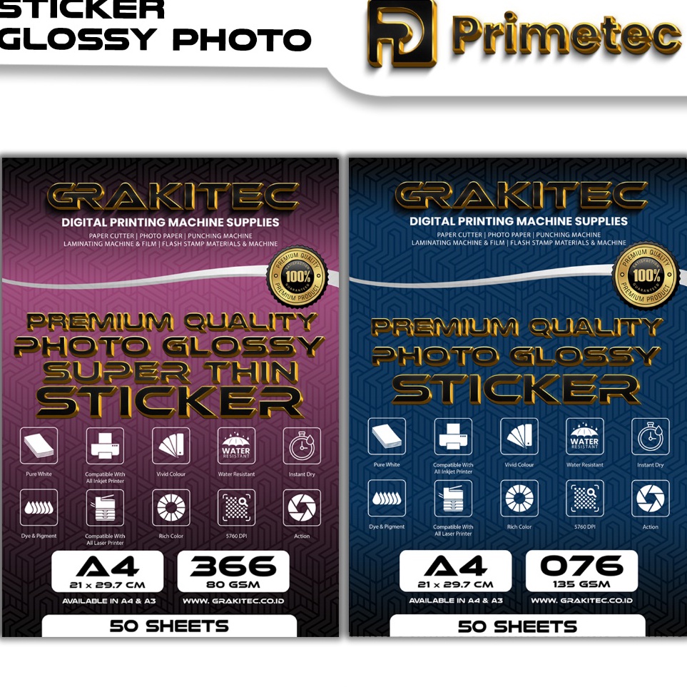 

KODE PRODUK HHMHY4981 Sticker Photo Paper Ultra Thin A4 Isi 5 Lembar Kertas Foto Sticker Glossy Premium 135 atau 8 GSM Primetec