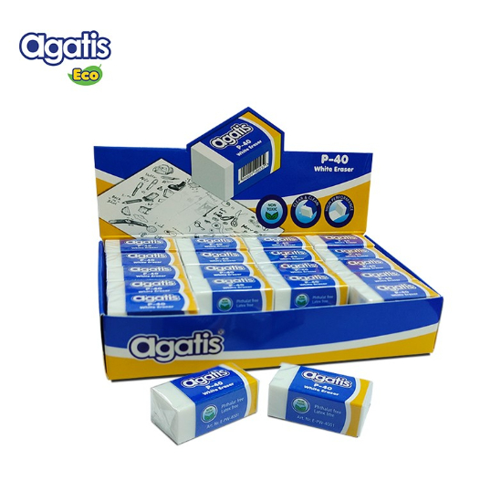 

(Pak/40Pcs) AGATIS - Penghapus Pensil Kecil Putih / Hitam / Pastel