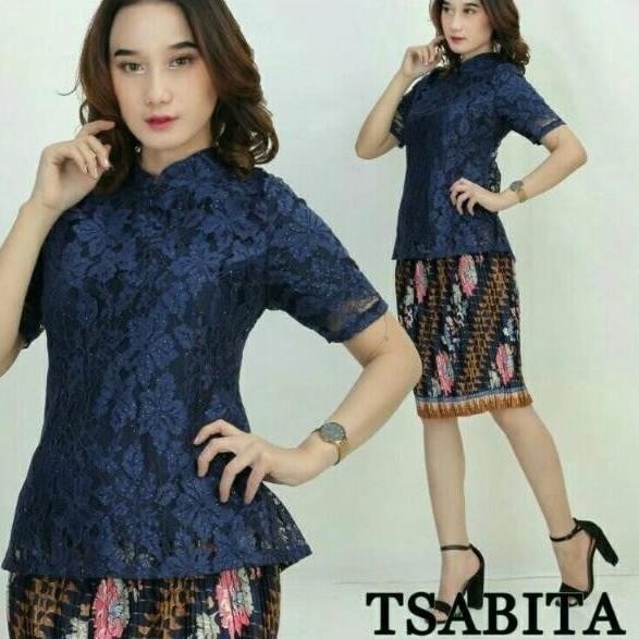 setelan kebaya sanghai/kebaya modern kebaya brukat -Navy