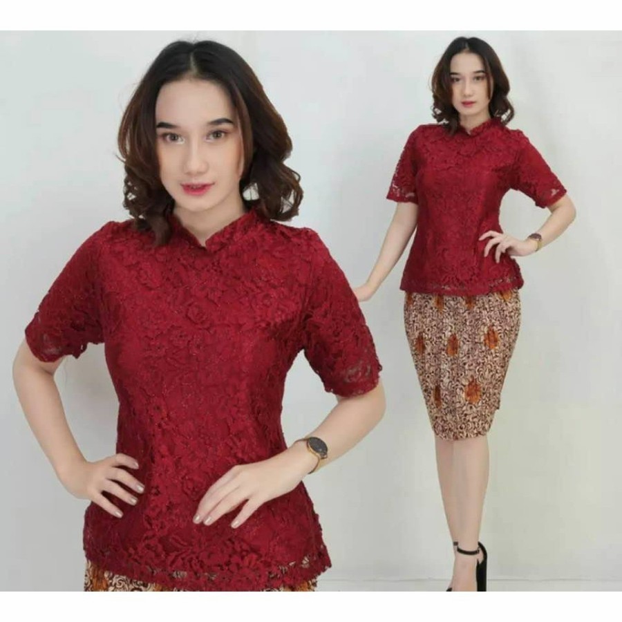 PROMO Atasan kebaya brokat lengan pendek model kerah sanghai MARON
