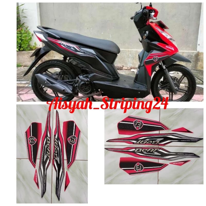 STIKER STRIPING LIS LES POLET BODY MOTOR BEAT ESP ISS 2019 HITAM MERAH