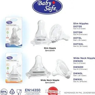SERBA SERBI Jessen Baby Safe Babysafe Double Valves Slim  Wide Neck Nipple Dot Bayi  1set isi 2