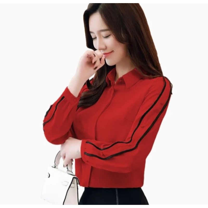 Kemeja Atasan Wanita Lengan Panjang Kameja Cewek Hem Model Korea Terbaru Kekinian Maria