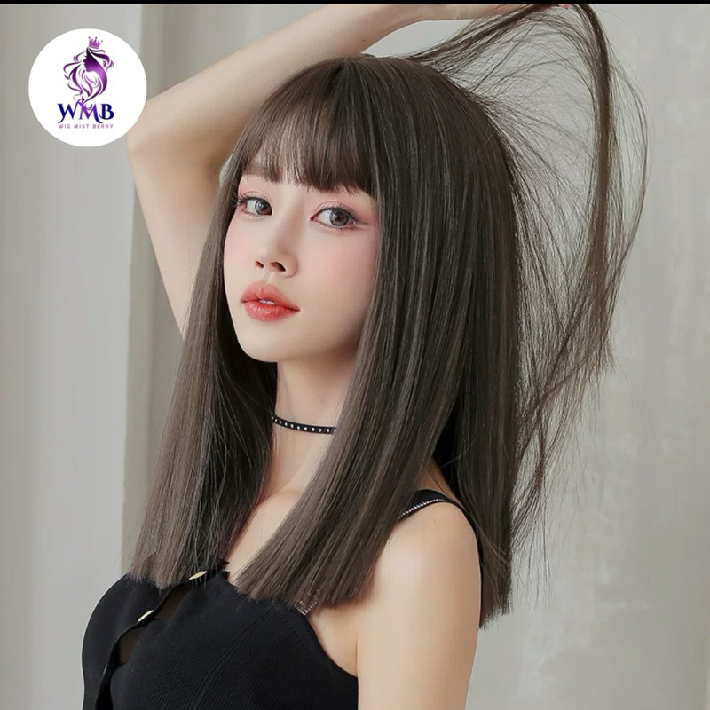 rambut palsu wig wanita korea sebahu natural black brown H6139