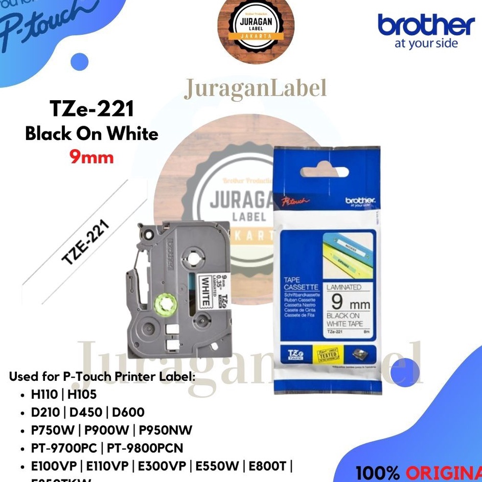 ORIGINAL PRODUK TZe221 9mm PTouch Tape Label TZe221 Black on White