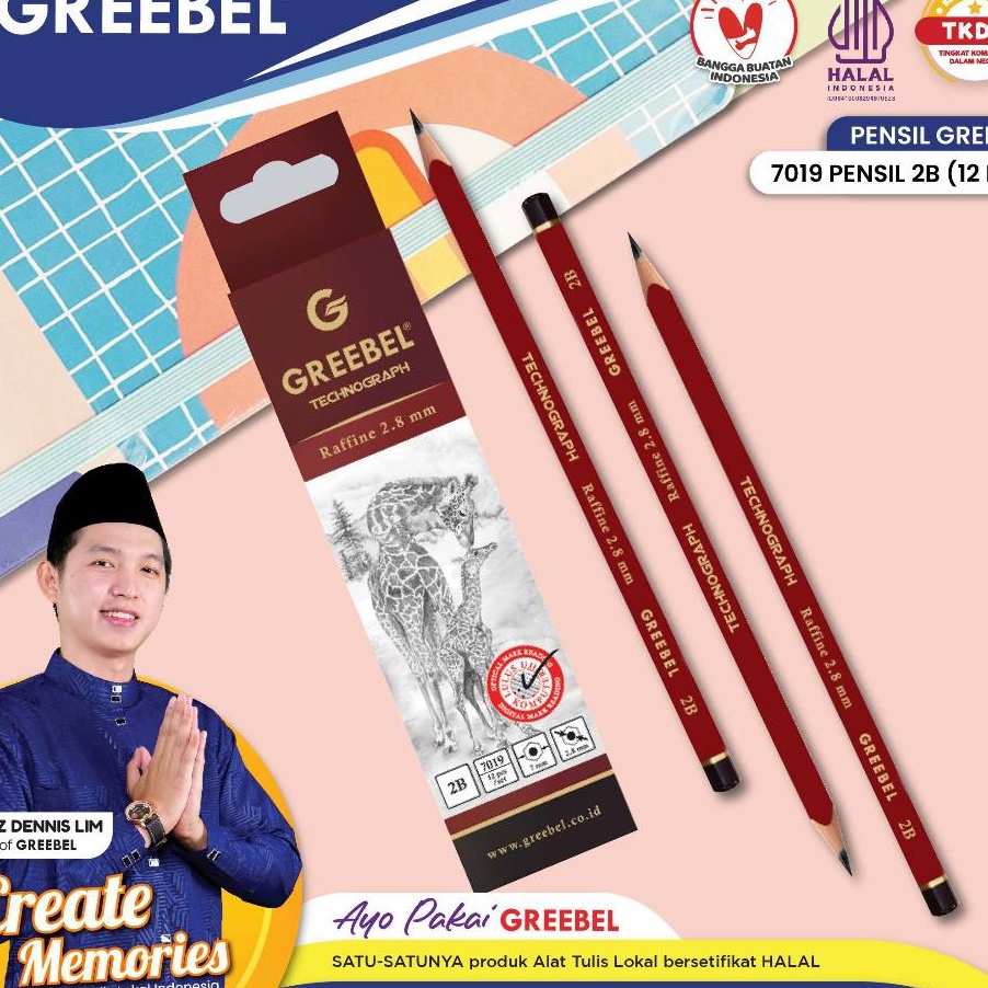 

GREEBEL Pensil Pencil KayuGrafitGraphite 2B 719 tdk be utk ujian sekolahgambar