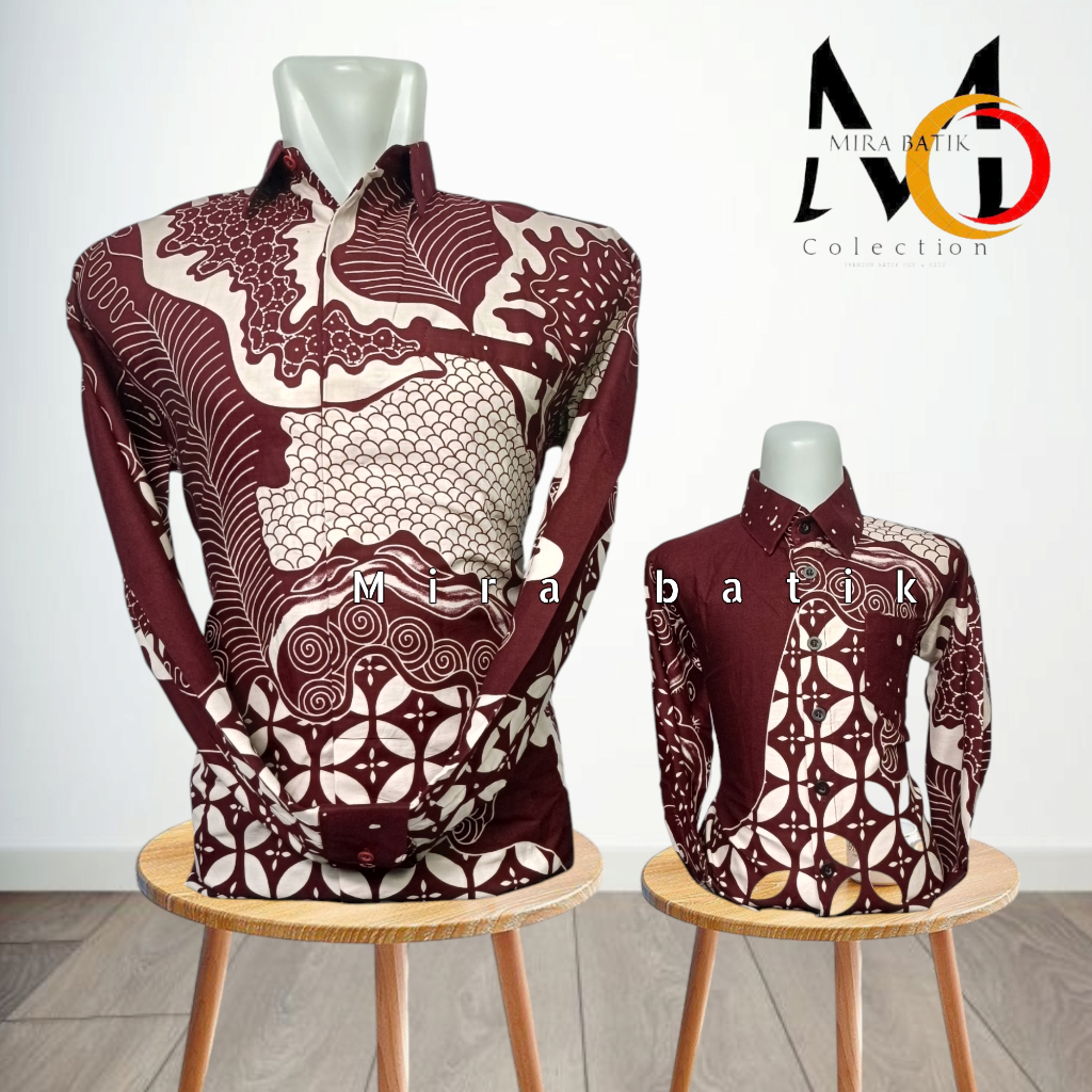 batik cople ayah anak merah marun spesial edition mira batik / kemeja batik pria merah marun limited