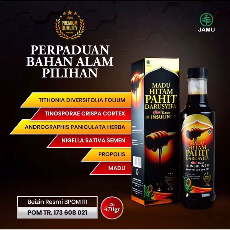 

Madu Hitam Pahit Plus Daun Insulin Darusyifa 470g / Tanjung_Pharma