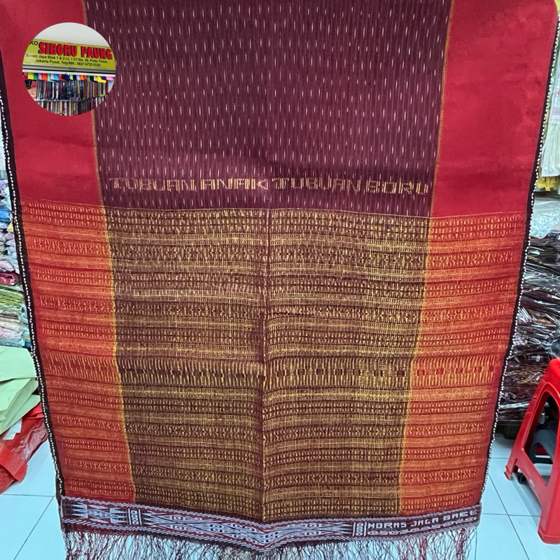 ULOS HELA TENUN TANGAN ASLI/ ulos ragihotang jumbo kualitas super warna merah kombinasi gold