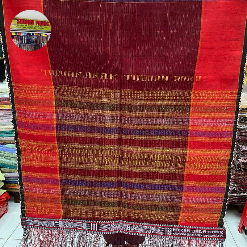 ULOS HELA TENUN TANGAN ASLI/ ulos ragihotang jumbo kualitas super warna merah dimensi